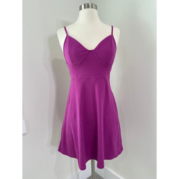 Y2K Milkmaid Babydoll Pink Ribbed Knit Skater Dress Size S Sleeveless Bodycon - Picture 9 of 10